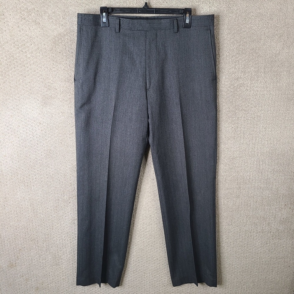 Claiborne Pants Mens 34x32 Gray Herringbone Dress‎ Trouser Flat Front Business